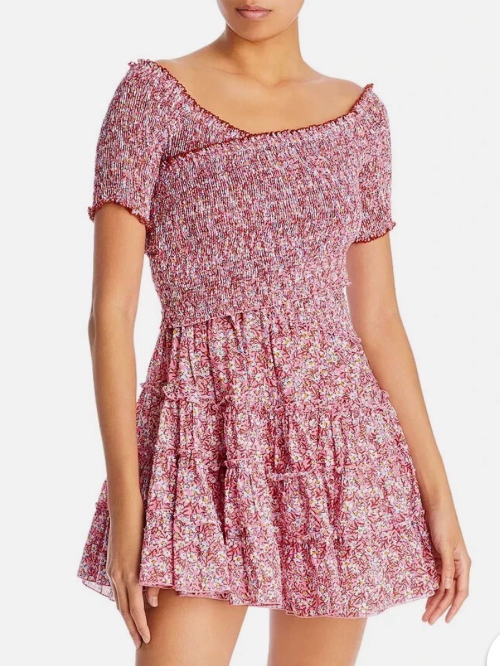 Poupette St Barth: Pink Floral Smocked Short Dress
